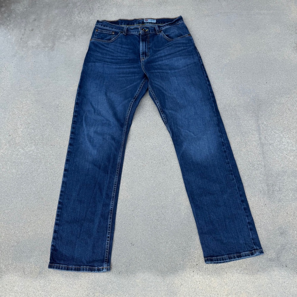 Wrangler Men Straight Fit Jeans Dark Wash Stretch Denim 32x32